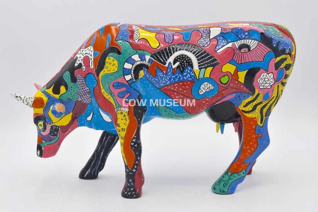 Statuette CowParade Partying With Pi-Cow-SSO - Résine 20cm Artiste Allison Gregory