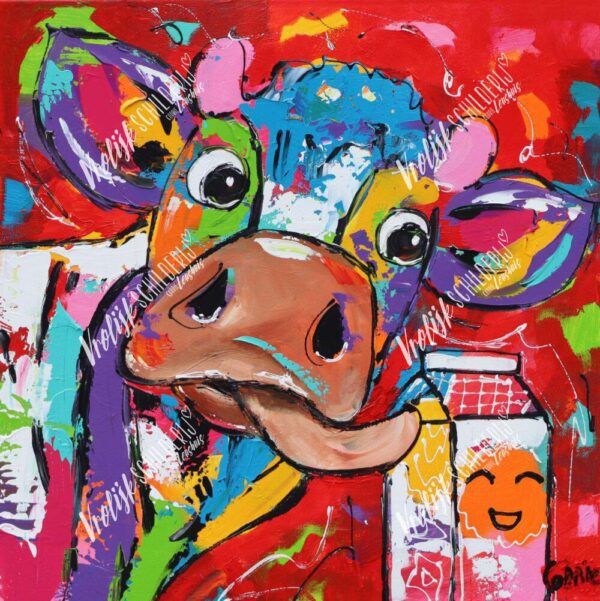Cow with cartoon of milk
